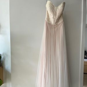 Stella York blush pink and lace wedding dress
